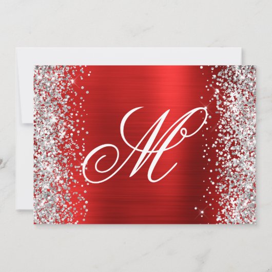 Silver Glitter Red Fancy Monogram 21st verjaardag Kaart (Achterkant)