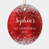 Silver Glitter Red Faux Foil 1st Christmas Photo Keramisch Ornament (Links)