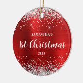 Silver Glitter Red Foil 1st Christmas Keramisch Ornament (Links)