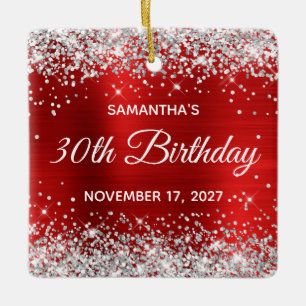 Silver Glitter Red Folie 30th Birthday Keramisch Ornament