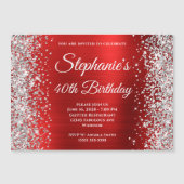 Silver Glitter Red Folie 40th Birthday Magnetische Uitnodiging (Voorkant)