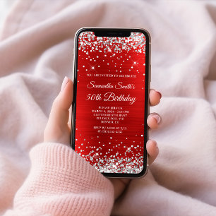 Silver Glitter Red Folie 50th Birthday Kaart