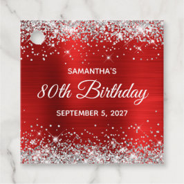Silver Glitter Red Folie 80th Birthday Bedankjes Labels