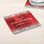 Silver Glitter Red Folie 80th Birthday Kartonnen Onderzetters (Schuin)