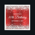 Silver Glitter Red Folie 80th Birthday Servet<br><div class="desc">Creëer je eigen 80ste verjaardagsgeschenk luiers voor de mijlpaal van je schoonmoeder. Pas de stijl van de tekst of van de calligrafische doopvont aan. Verander de tekst voor om het even welke speciale of mijlpaalverjaardag. De digitale kunstachtergrond is voorzien van een faux zilveren glitter en ruby red ombre folie die...</div>