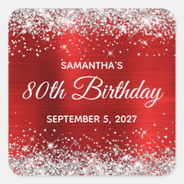 Silver Glitter Red Folie 80th Birthday Vierkante Sticker