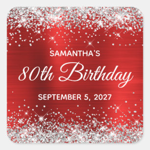 Silver Glitter Red Folie 80th Birthday Vierkante Sticker