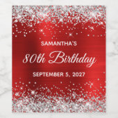 Silver Glitter Red Folie 80th Birthday Wijn Etiket (Enkel label)