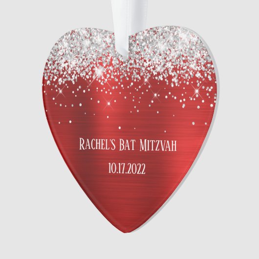 Silver Glitter Red Folie Bat Mitzvah Heart Ornament (voorkant)