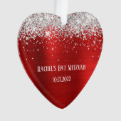 Silver Glitter Red Folie Bat Mitzvah Heart Ornament (voorkant)