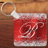 Silver Glitter Red Folie Fancy Monogram Sleutelhanger (Voorkant)