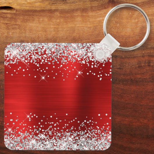 Silver Glitter Red Folie Fancy Monogram Sleutelhanger (Achterkant)