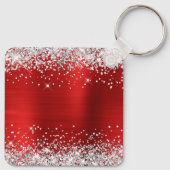 Silver Glitter Red Folie Fancy Monogram Sleutelhanger (Achterkant)