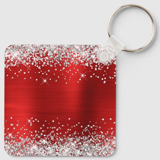 Silver Glitter Red Folie Fancy Monogram Sleutelhanger (Achterkant)