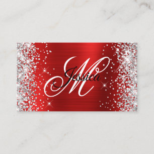 Silver Glitter Red Folie Fancy Monogram Visitekaartje