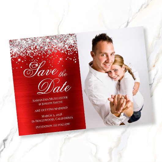 Silver Glitter Red Folie Foto Save The Date