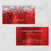 Silver Glitter Red Folie Girly Signature Business  Visitekaartje (Voorkant / Achterkant)