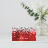 Silver Glitter Red Folie Girly Signature Business  Visitekaartje (Staand voorkant)