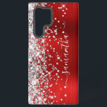 Silver Glitter Red Folie Girly Signature Samsung Galaxy Hoesje<br><div class="desc">Meisjes faux dunne, zilverachtige glitter hoogtepunten aan de linkerkant, over een faux heldere spijkertoon rood ombre geborstelde metalen folie. De moderne handtekening kenmerkt een elegant wit calligrafiedoopvont met decoratieve staarten in een verticaal formaat. Pas de doopvontstijlen aan of verplaats de glinsterende grafiek aan creëer uw eigen telefoontoestel. De extra sparkles,...</div>