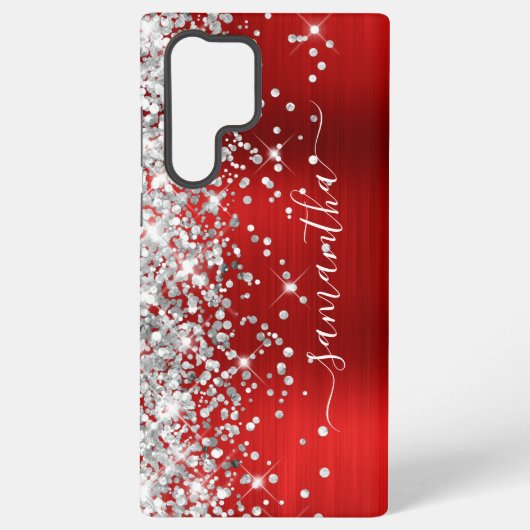 Silver Glitter Red Folie Girly Signature Samsung Galaxy Hoesje (Achterkant)