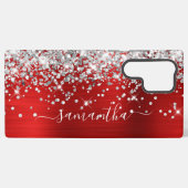 Silver Glitter Red Folie Girly Signature Samsung Galaxy Hoesje (Achterkant horizontaal)