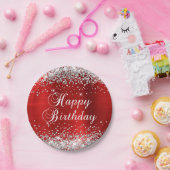 Silver Glitter Red Folie Happy Birthday Papieren Bordje (Feest)
