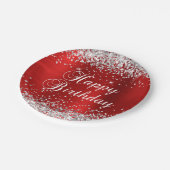 Silver Glitter Red Folie Happy Birthday Papieren Bordje (Gekanteld)