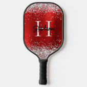 Silver Glitter Red Folie Monogrammed Pickleball Paddle (Achterkant)