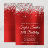 Silver Glitter Red Glam 30e verjaardag Kaart (Voorkant / Achterkant)