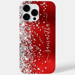 Silver Glitter Red Glam Girly Signature Case-Mate iPhone 14 Pro Max Hoesje