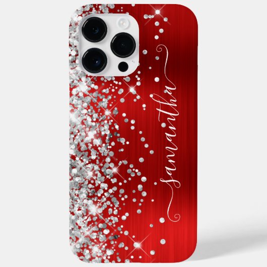 Silver Glitter Red Glam Girly Signature Case-Mate iPhone Case (Achterkant)
