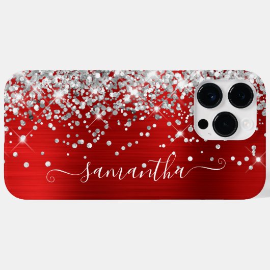Silver Glitter Red Glam Girly Signature Case-Mate iPhone Case (Achterkant (horizontaal))