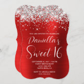 Silver Glitter Red Glam Sweet 16 Kaart (Voorkant / Achterkant)