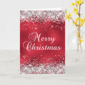 Silver Glitter Red Glass Folie Merry Kerstmis Kaart (Gele Bloem)
