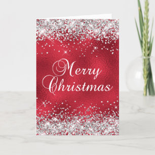 Silver Glitter Red Glass Folie Merry Kerstmis Kaart