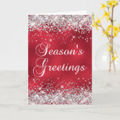 Silver Glitter Red Glass Folie Seizoensgroeten Kaart (Gele Bloem)
