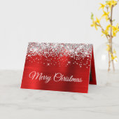 Silver Glitter Red Merry-kerstfamilie Foto Kaart (Gele Bloem)