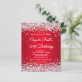 Silver Glitter Red Ombre 50th Birthday Invitation (Staand voorkant)