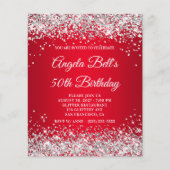 Silver Glitter Red Ombre 50th Birthday Invite Flyer (Voorkant)