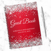 Silver Glitter Red Ombre 90th Birthday Guestbook Notitieboek