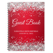 Silver Glitter Red Ombre 90th Birthday Guestbook Notitieboek (Voorkant)