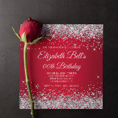 Silver Glitter Red Ombre Fancy Monogram Verjaardag Kaart