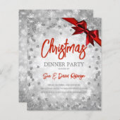 Silver Glitter Red Ribbon Kerstfeestdag (Voorkant / Achterkant)
