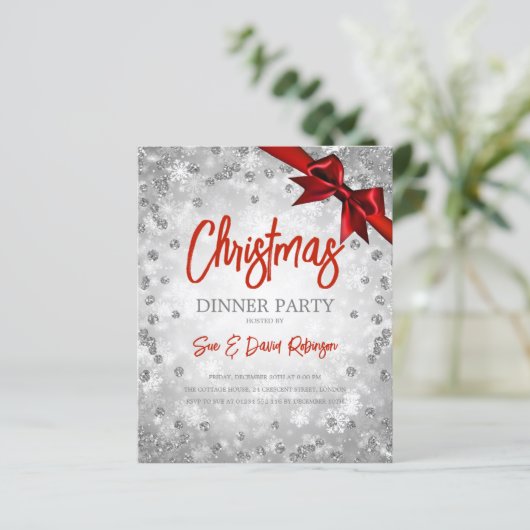 Silver Glitter Red Ribbon Kerstfeestdag (Staand voorkant)