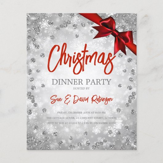 Silver Glitter Red Ribbon Kerstfeestdag (Voorkant)