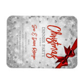 Silver Glitter Red Ribbon Xmas Holiday Invite Magneet (Horizontaal)