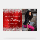 Silver Glitter Red Welcome 21st Birthday Acryl Bord (Voorkant)