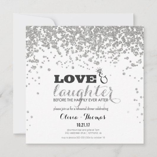 Silver Glitter Rehearsal Invite Kaart (Voorkant)