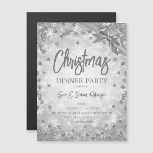 Silver Glitter Ribbon Kerstfeestdag (Voorkant / Achterkant)