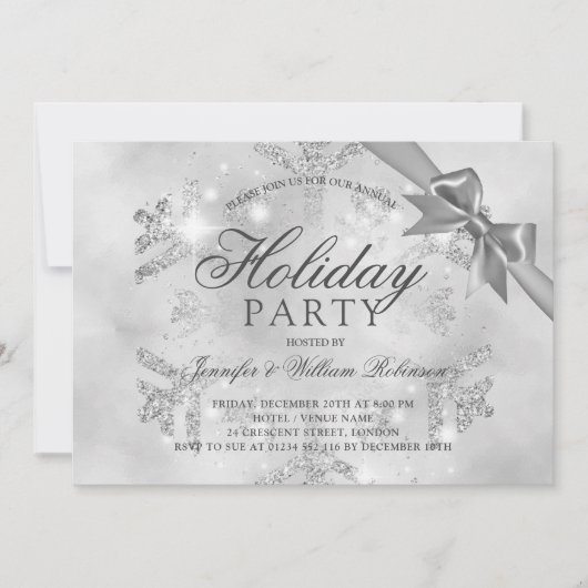 Silver Glitter & Ribbon | Vakantiedagen Kaart (Voorkant)
